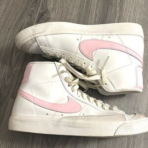 NIKE white and pink nike blazers mid 77’, youth size 6.5